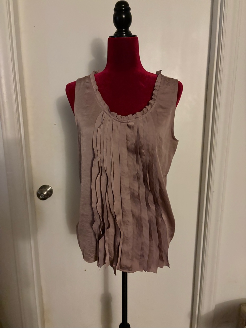 LOFT Sleeveless Pleated Scoop Neck Blouse in Taupe